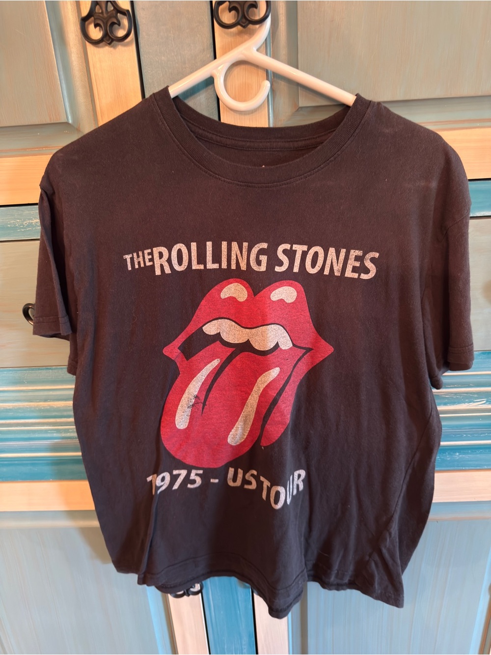 The Rolling Stones Black T-Shirt with Red Tongue Graphic
